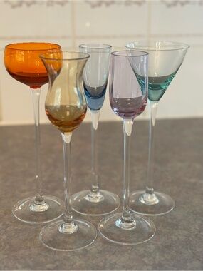 Multi-Colored Liqueur Glasses - set of 5 - Liqueur Stemware - Barware  - Drinks